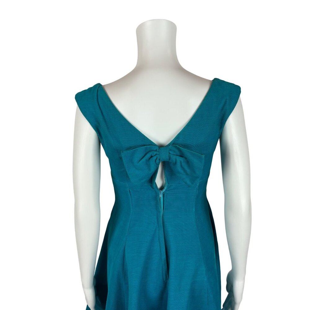 Vintage 50s Corduroy Dress Women's XXS Blue Bow Back Empire Bust Cocktail Fit & - Picture 8 of 10